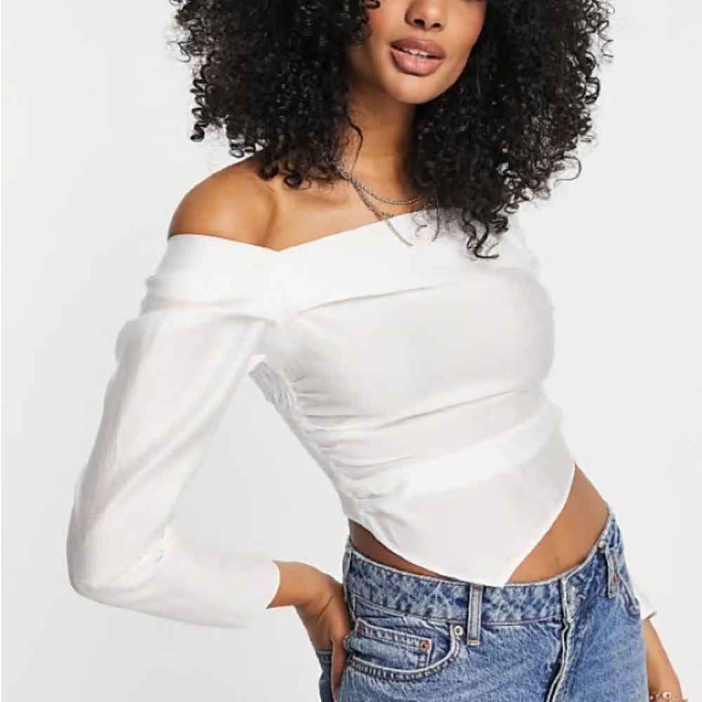 White topshop crop off shoulder asymmetrical